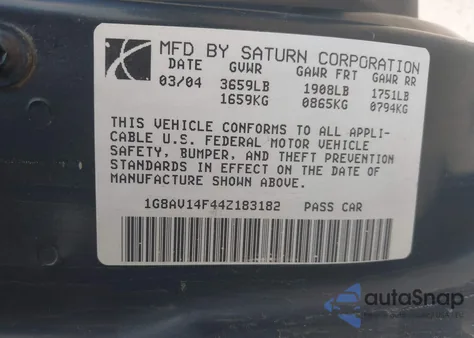 2004 Saturn Ion 3 из США, поврежденный, VIN 1G8AV14F44Z183182